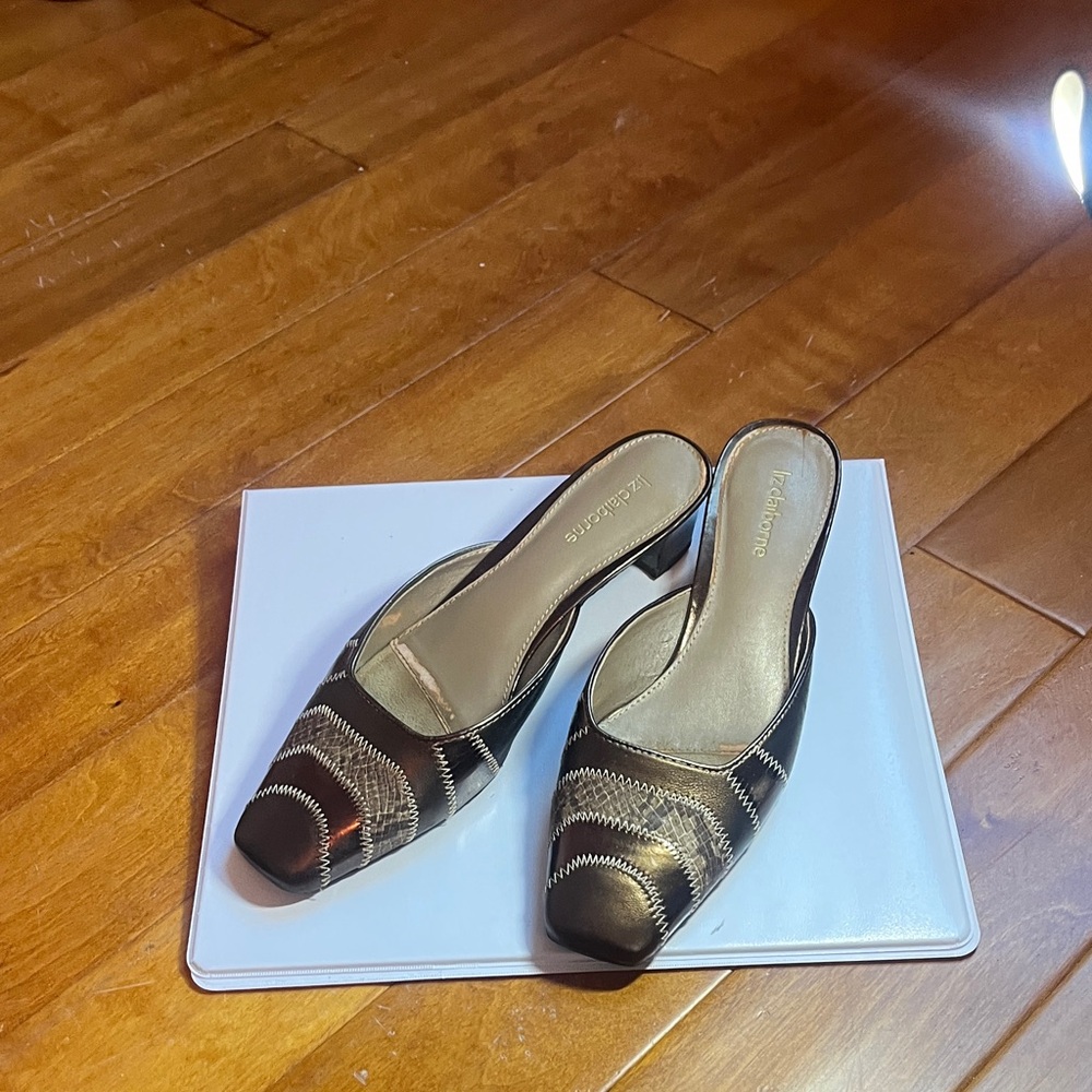 Liz Claiborne Black and Gold Patterned Mules - Picture 4 of 4